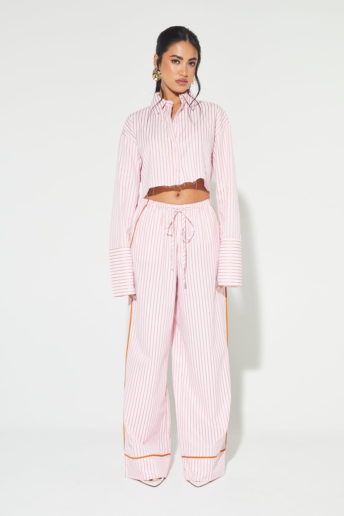 MADDI - Pink Stripe Wide Leg Trousers