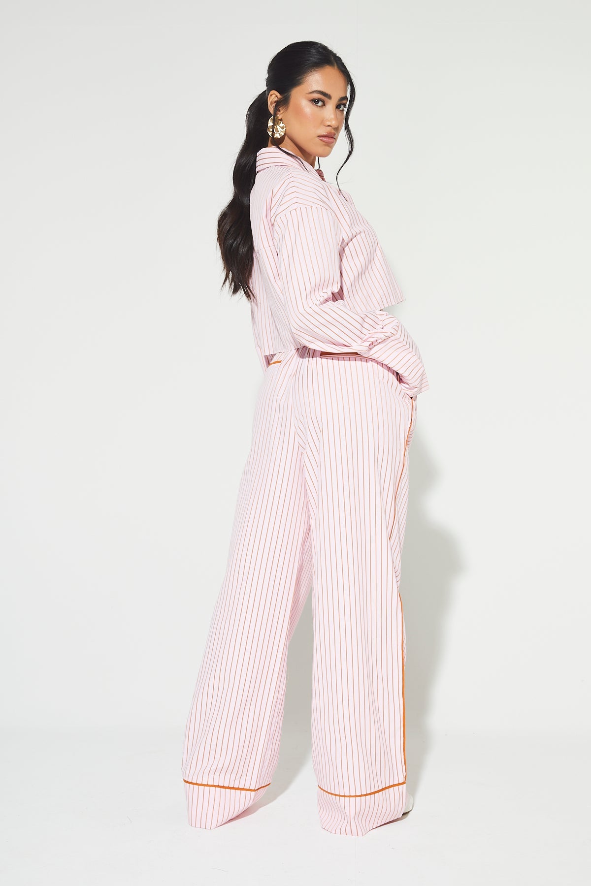 MADDI - Pink Stripe Wide Leg Trousers