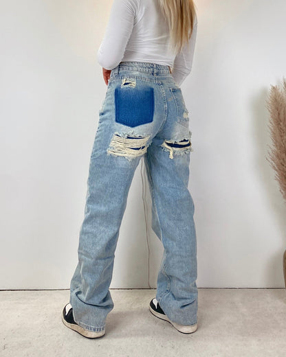 Claira - Ripped Straight Jeans